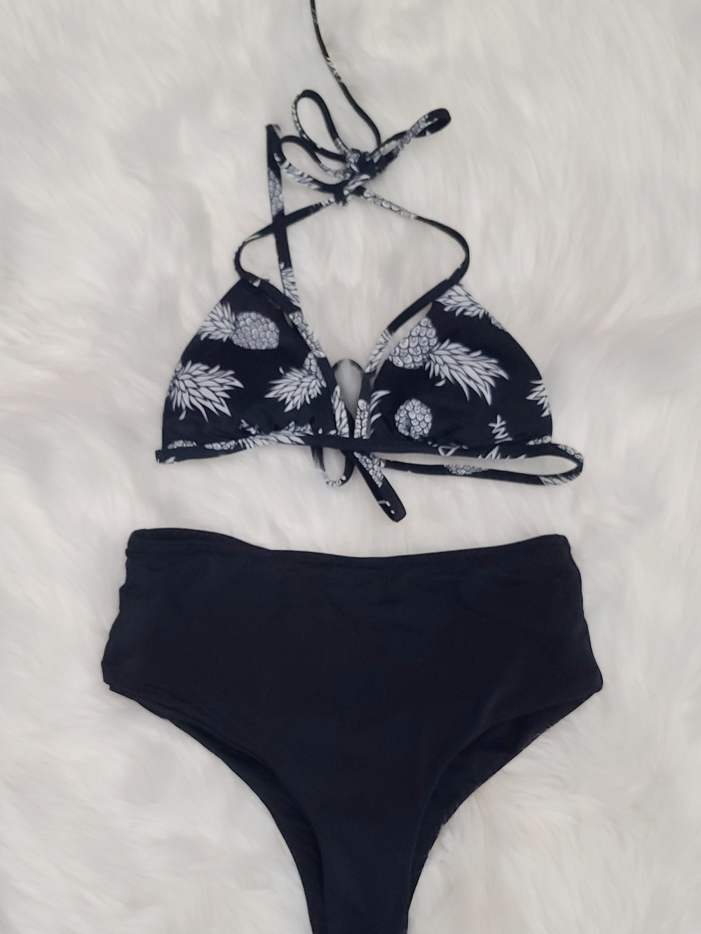 Source Unknown Black Pineapple Print Young Teen 2 Piece Bathing Suit S